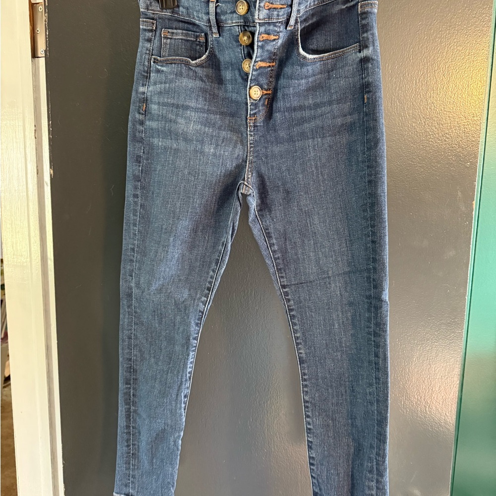LOFT High Rise Blue Button-Fly Jeans